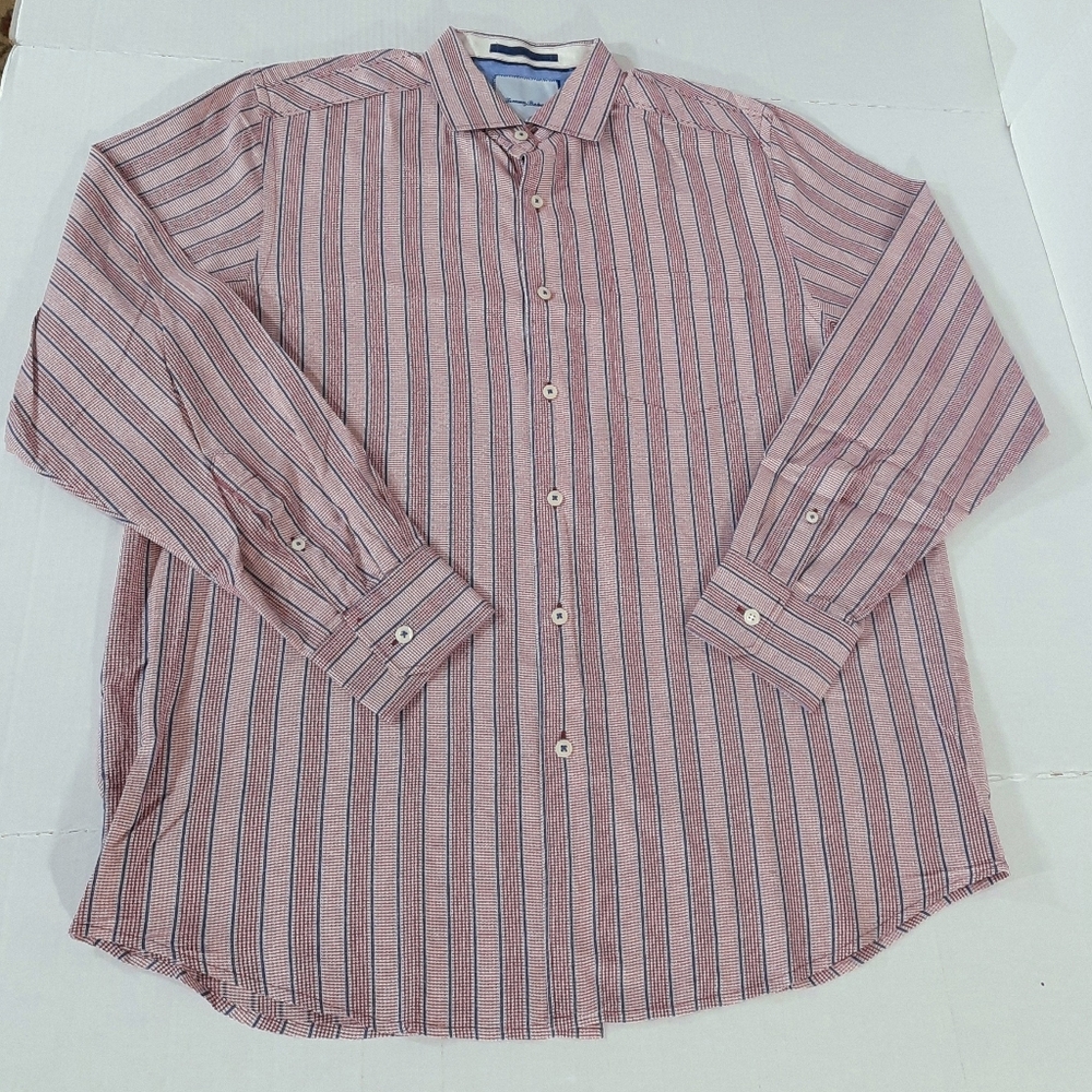 Tommy Bahama LS Flip Cuff Check Striped Button Down Shirt Men Med Runs Big